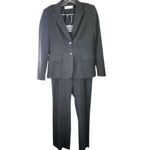 Tahari Charcoal Gray White Pinstriped Blazer Pants Suit 2pc Set Size 10